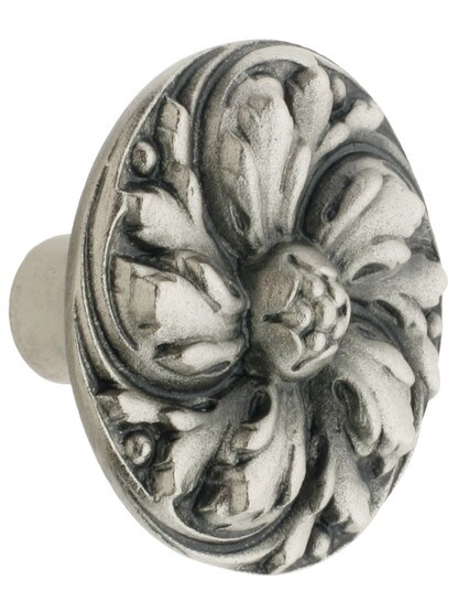 Chrysanthemum Cabinet Knob - 1 3/8 inch Diameter in Satin Nickel.